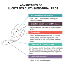 Load image into Gallery viewer, Advantages of Luckypads organic cotton reusable menstrual pads