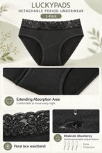 Load image into Gallery viewer, Detachable Lace Period Brief | ≈4 Regular Tampons | OEKO-TEX Certified | Free Wet Bag & Laundry Bag