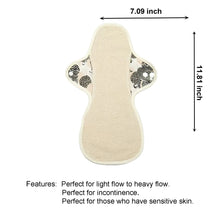 Load image into Gallery viewer, Top layer of Luckypads organic cotton cloth pads, Night Pads with dimensions labeled