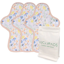 Load image into Gallery viewer, 3-piece LUCKYPADS Organic Cotton Day Cloth Menstrual Pads in Yellow Floral – 9.84 Inch