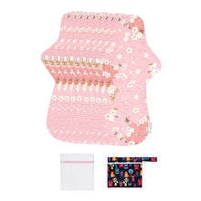 Load image into Gallery viewer, 9-piece LUCKYPADS Organic Cotton Reusable Extra Overnight Period Pads in Pink Floral – 13.98 Inch