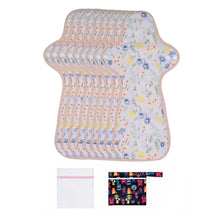Load image into Gallery viewer, 9-piece LUCKYPADS Organic Cotton Reusable Extra Overnight Period Pads in Yellow Floral – 13.78 Inch