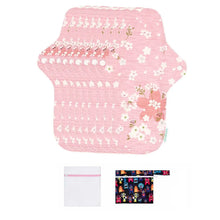 Load image into Gallery viewer, 9-piece LUCKYPADS Organic Cotton Reusable Overnight Period Pads in Pink Floral – 12.01 Inch