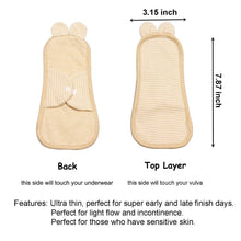 Load image into Gallery viewer, Top layer and waterproof PUL layer of Luckypads organic cotton reusable pads, Day Pads with dimensions labeled