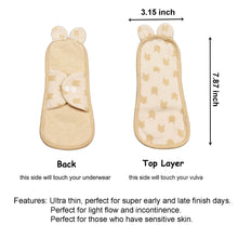 Load image into Gallery viewer, Top layer and waterproof PUL layer of Luckypads organic cotton reusable pads, Day Pads with dimensions labeled