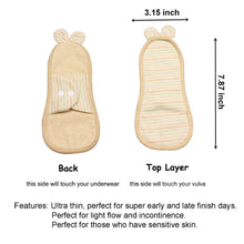 Load image into Gallery viewer, Top layer and waterproof PUL layer of Luckypads organic cotton reusable pads, Day Pads with dimensions labeled
