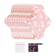 Load image into Gallery viewer, 9-piece LUCKYPADS Organic Cotton Reusable Panty Liners in Pink Floral – 8.86 Inch