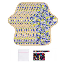 Load image into Gallery viewer, 9-piece LUCKYPADS Organic Cotton Reusable Period Day Pads in Blue Floral