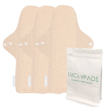 Load image into Gallery viewer, 3-piece LUCKYPADS Organic Cotton Reusable Period Day Pads in Natural Oat – 11 Inch