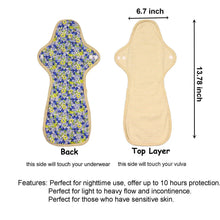Load image into Gallery viewer, LUCKYPADS Organic Cotton Reusable Extra Overnight Period Pads Size Guide in Blue Floral – 13.78 Inch