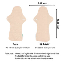 Load image into Gallery viewer, LUCKYPADS Organic Cotton Reusable Extra Overnight Period Pads Size Guide in Natural Oat – 13.38 Inch