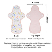 Load image into Gallery viewer, LUCKYPADS Organic Cotton Reusable Overnight Period Pads Size Guide in Yellow Floral – 11.81 Inch