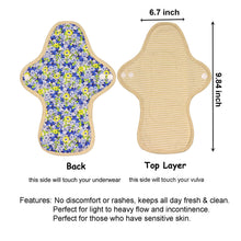 Load image into Gallery viewer, Top layer and waterproof PUL layer of Luckypads reusable sanitary pads, Day Pads with dimensions labeled