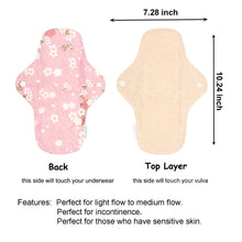 Load image into Gallery viewer, Top layer and waterproof PUL layer of Luckypads reusable sanitary pads, Day Pads with dimensions labeled
