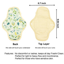 Load image into Gallery viewer, Top layer and waterproof PUL layer of Luckypads reusable sanitary pads, Day Pads with dimensions labeled