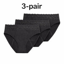 Load image into Gallery viewer, 3-pair luckypads lace period underwear.Black