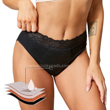 Load image into Gallery viewer, Front View of luckypads lace period underwear,Black