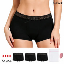 Load image into Gallery viewer, 3-Pack High Waisted Lace Period Boxer–40 ml Absorbency | OEKO-TEX Certified(FREE Stain-Removal Soap & Laundry Bag)