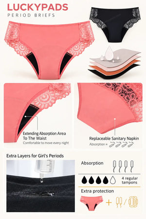 Lace Period Brief | ≈4 Regular Tampons | OEKO-TEX Certified | Free Wet Bag & Laundry Bag