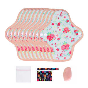 9-piece 7.87" Organic Cotton Cloth Menstrual Pads(FREE Laundry Bag+Wet Bag+Stain-Removal Soap)
