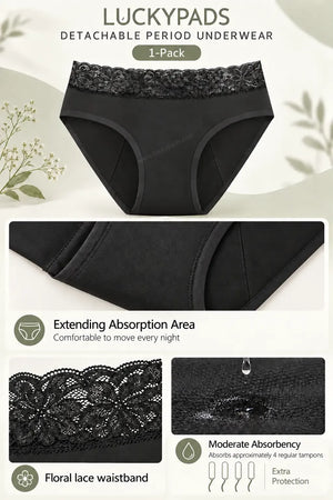 Detachable Lace Period Brief | ≈4 Regular Tampons | OEKO-TEX Certified | Free Wet Bag & Laundry Bag