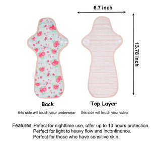 LUCKYPADS Organic Cotton Extra Overnight Cloth Menstrual Pads Size Guide in Red Floral – 13.78 Inch