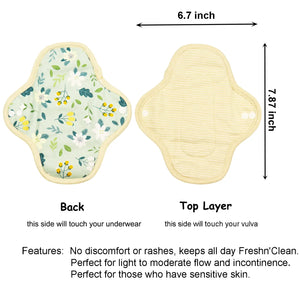 LUCKYPADS Organic Cotton Mini Cloth Menstrual Pads Size Guide in Green Floral – 8.86 Inch