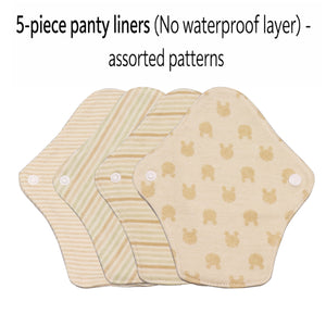 5-piece Luckypads organic cotton cloth menstrual pads, Panty Liners(no waterproof layer) with assorted patterns