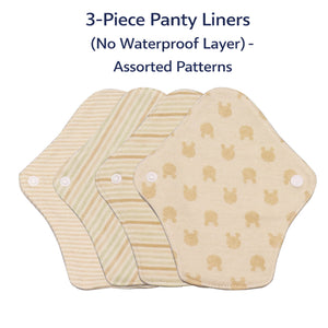 3-piece Luckypads organic cotton cloth menstrual pads, Panty Liners(no waterproof layer) with assorted patterns