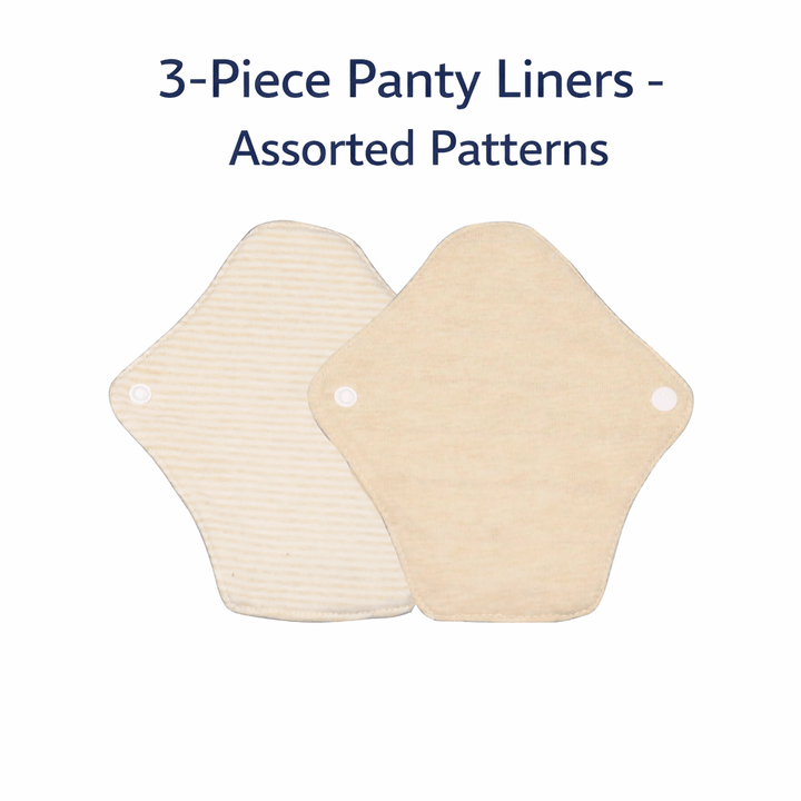 3-piece Luckypads organic cotton cloth menstrual pads, Panty Liners with assorted patterns