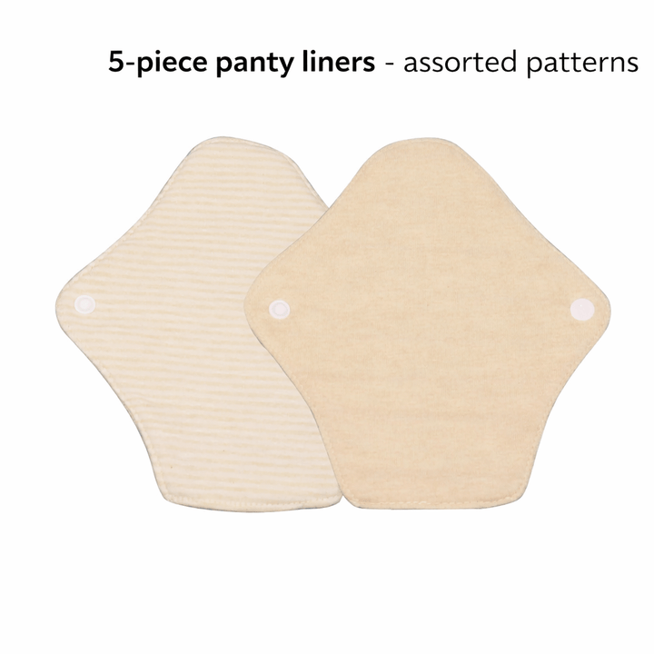 5-piece Luckypads organic cotton cloth menstrual pads, Panty Liners with assorted patterns
