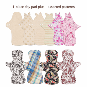 1-piece Luckypads organic cotton cloth menstrual pads, Day Pad Plus with assorted patterns