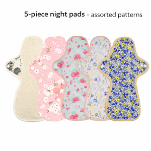 5-piece Luckypads organic cotton cloth menstrual pads, Night Pads with assorted patterns