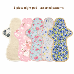 1-piece Luckypads organic cotton cloth menstrual pads, Night Pads with assorted patterns
