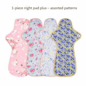 1-piece Luckypads organic cotton cloth menstrual pads, Night Pads Plus with assorted patterns