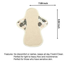 Load image into Gallery viewer, Top layer of Luckypads organic cotton cloth pads, Day Pads with dimensions labeled
