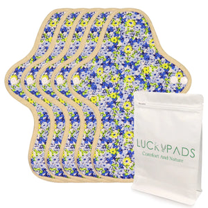 5-piece LUCKYPADS Organic Cotton Day Cloth Menstrual Pads in Blue Floral – 9.84 Inch