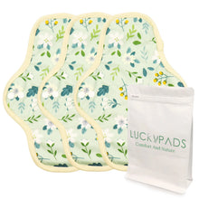 Load image into Gallery viewer, 3-piece LUCKYPADS Organic Cotton Day Cloth Menstrual Pads in Green Floral – 10.24 Inch
