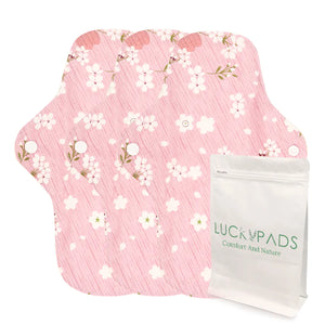 3-piece LUCKYPADS Organic Cotton Day Cloth Menstrual Pads in Pink Floral – 10.24 Inch