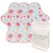 Load image into Gallery viewer, 3-piece LUCKYPADS Organic Cotton Day Cloth Menstrual Pads in Red Floral – 9.84 Inch
