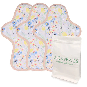 3-piece LUCKYPADS Organic Cotton Day Cloth Menstrual Pads in Yellow Floral – 9.84 Inch