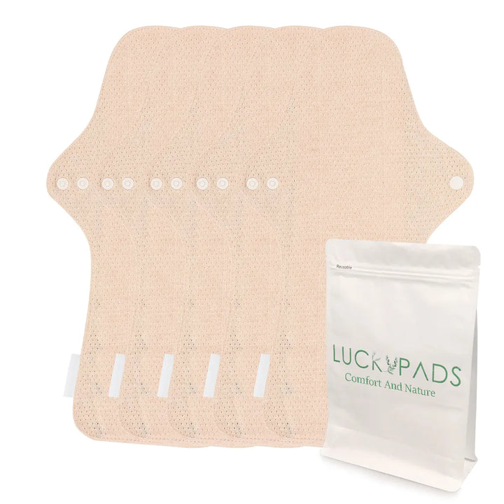 5-piece LUCKYPADS Organic Cotton Extra Overnight Cloth Menstrual Pads in Natural Oat – 13.38 Inch