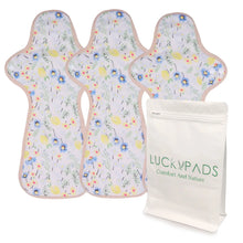 Load image into Gallery viewer, 3-piece LUCKYPADS Organic Cotton Extra Overnight Cloth Menstrual Pads in Yellow Floral – 13.78 Inch
