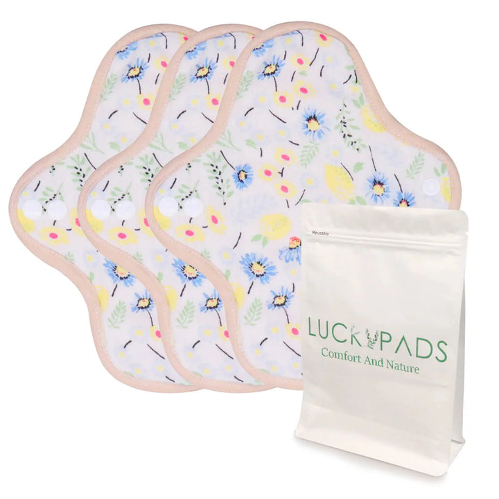 3-piece LUCKYPADS Organic Cotton Mini Cloth Menstrual Pads in Yellow Floral – 7.87 Inch