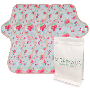 5-piece LUCKYPADS Organic Cotton Overnight Cloth Menstrual Pads in Red Floral – 11.81 Inch