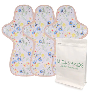 3-piece LUCKYPADS Organic Cotton Overnight Cloth Menstrual Pads in Yellow Floral – 11.81 Inch