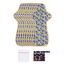 Load image into Gallery viewer, 9-piece LUCKYPADS Organic Cotton Reusable Extra Overnight Period Pads in Blue Floral – 13.78 Inch
