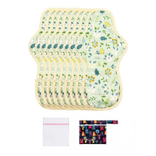 Load image into Gallery viewer, 9-piece LUCKYPADS Organic Cotton Reusable Extra Overnight Period Pads in Green Floral – 13.98 Inch
