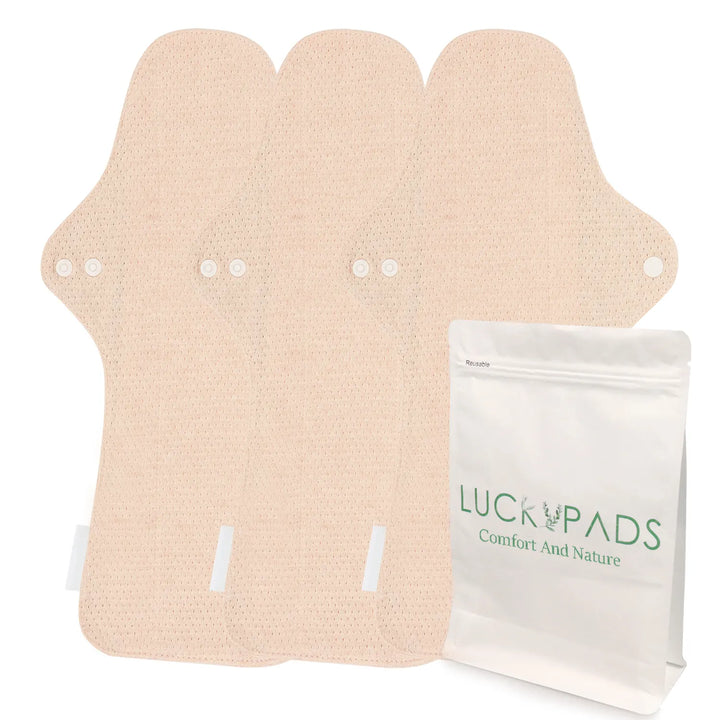 3-piece LUCKYPADS Organic Cotton Reusable Extra Overnight Period Pads in Natural Oat – 13.38 Inch