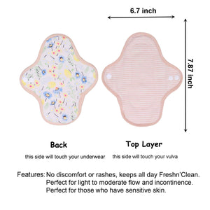 3-Piece Organic Cotton Reusable Menstrual Pads(4 Size Optional)